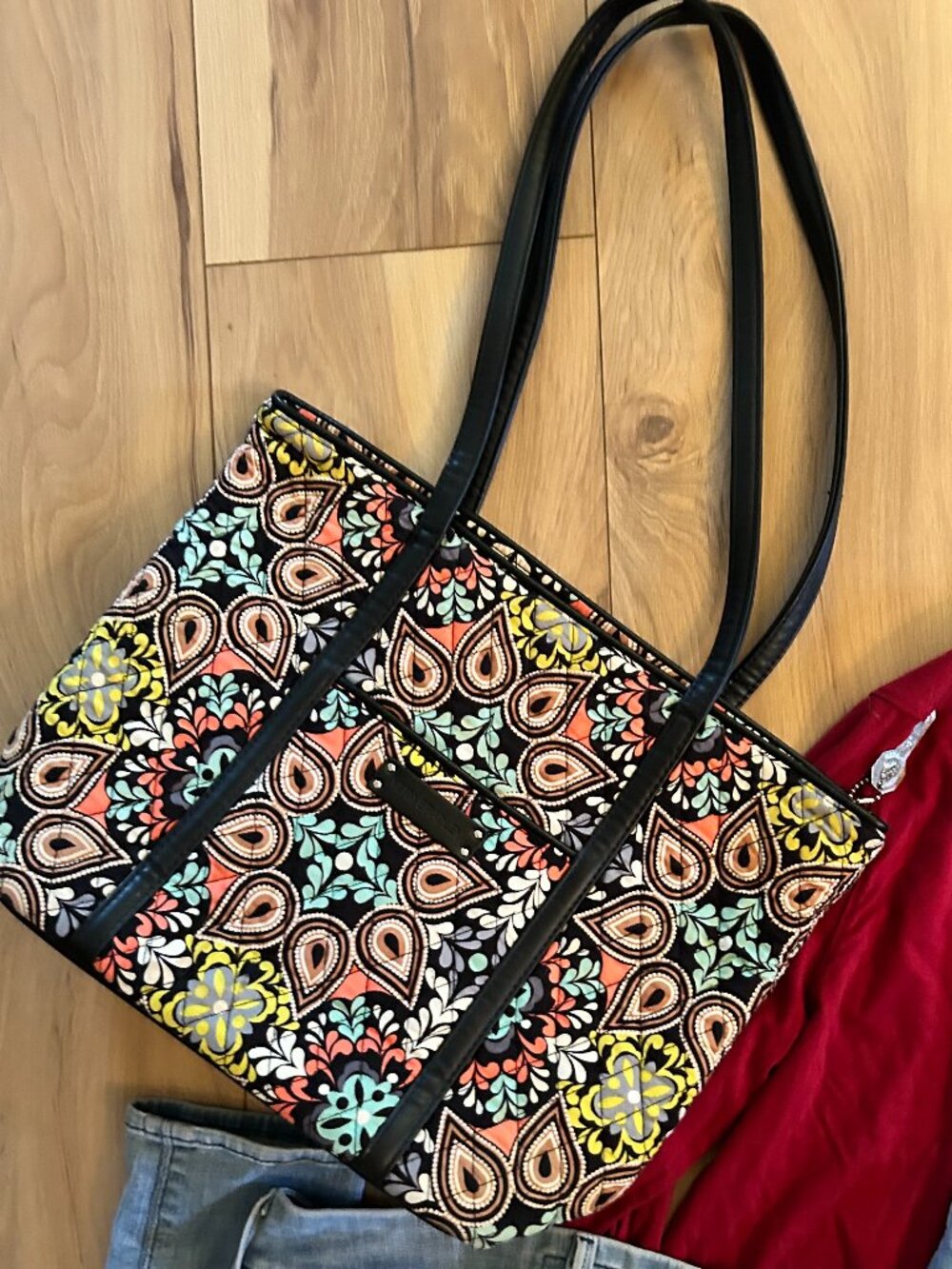 14 x 10 vera bradley black quilted purse hand bag handbag shoulder